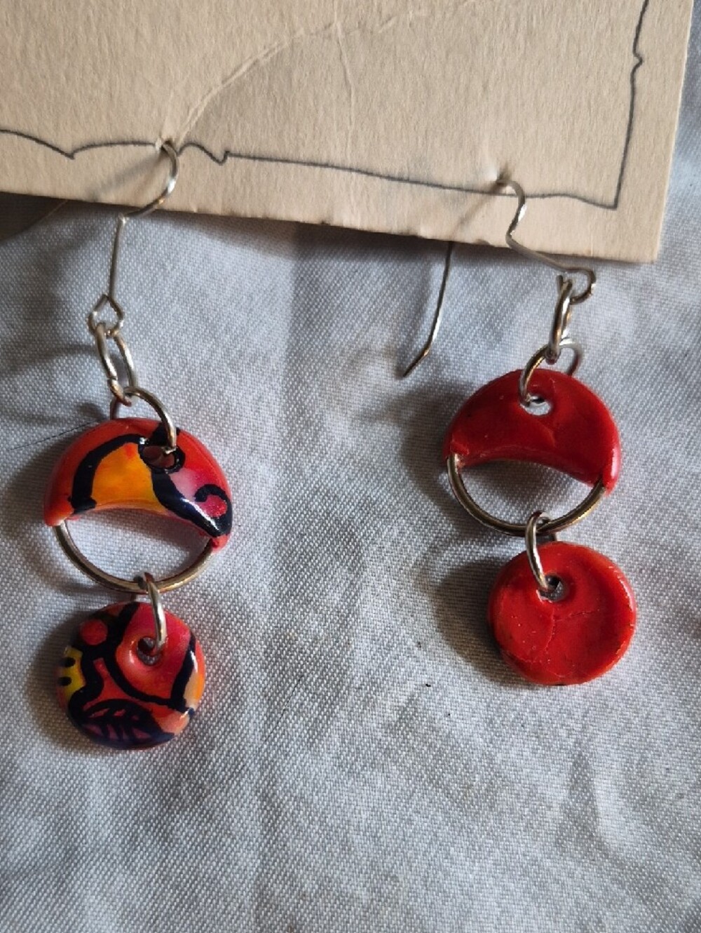 Red & Orange Artisanal Dangle Earrings - Picture 5 of 5